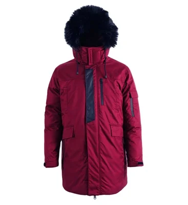 High quality wholesale custom branded   burgundy goose duck  down coats jacket hood parka  men