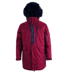 High quality wholesale custom branded   burgundy goose duck  down coats jacket hood parka  men