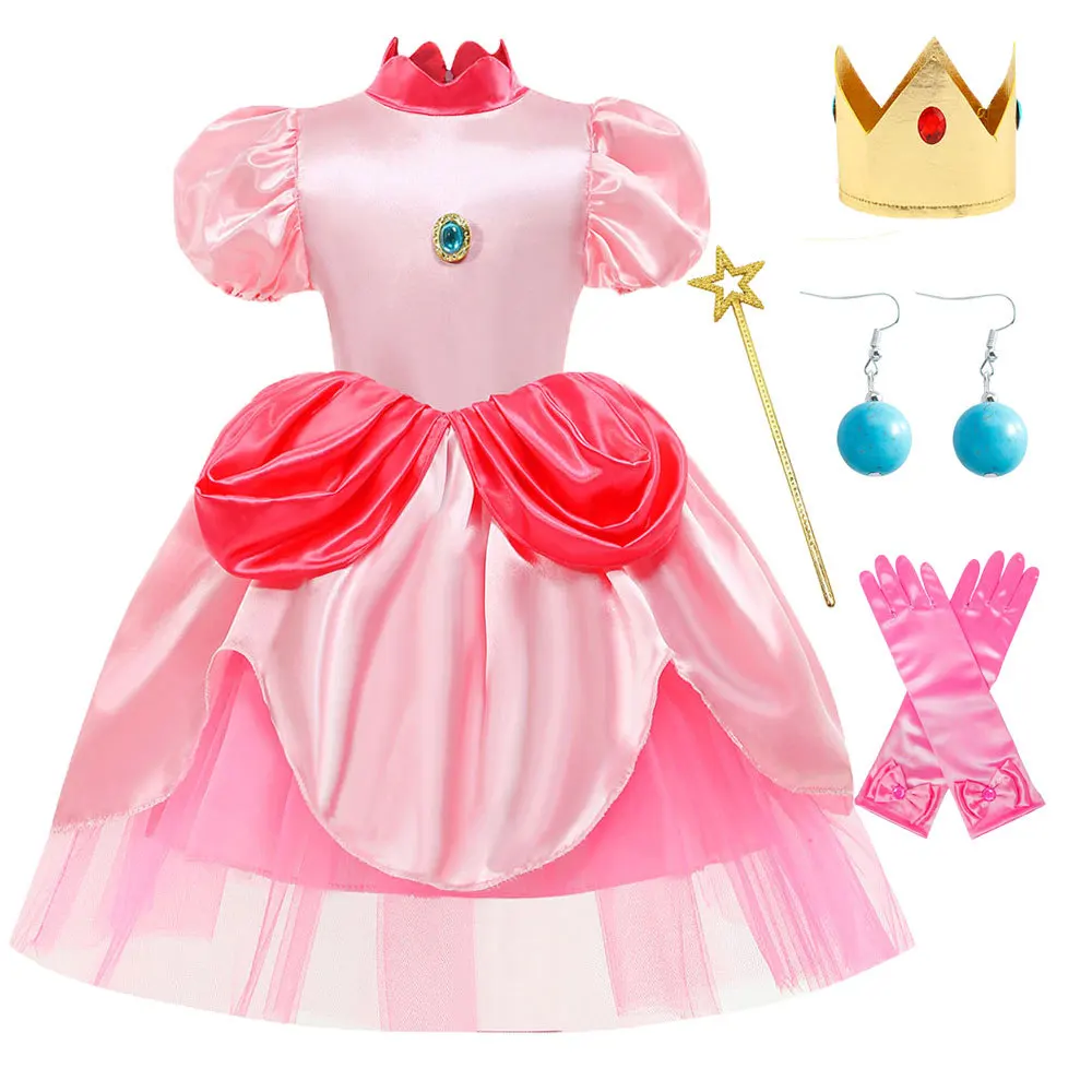 Halloween Costume Kkids Halloween Princess Peach Cosplay Costume for Girls Kids