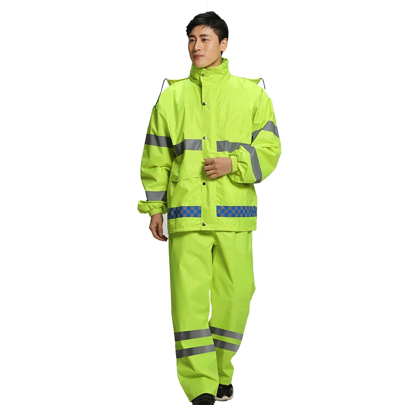 Custom breathable Taffeta raincoat rain pants reflective police rain jacket coverall rain suit for motorcycle riders