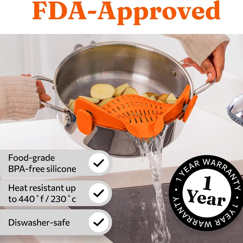 Kitchen Gadgets Clip On Strainer Silicone for Pots Pans Filter Colander Pasta Strainer Food Strainer for Meat Vegetables Fruit