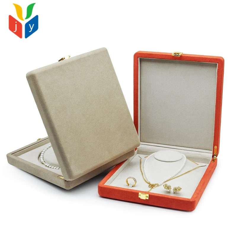 Wholesale Earring Pendant Jewelry Storage Gift Box Luxury orange Black Microfiber Ring Pearl Necklace Jewelry Packaging Set Box