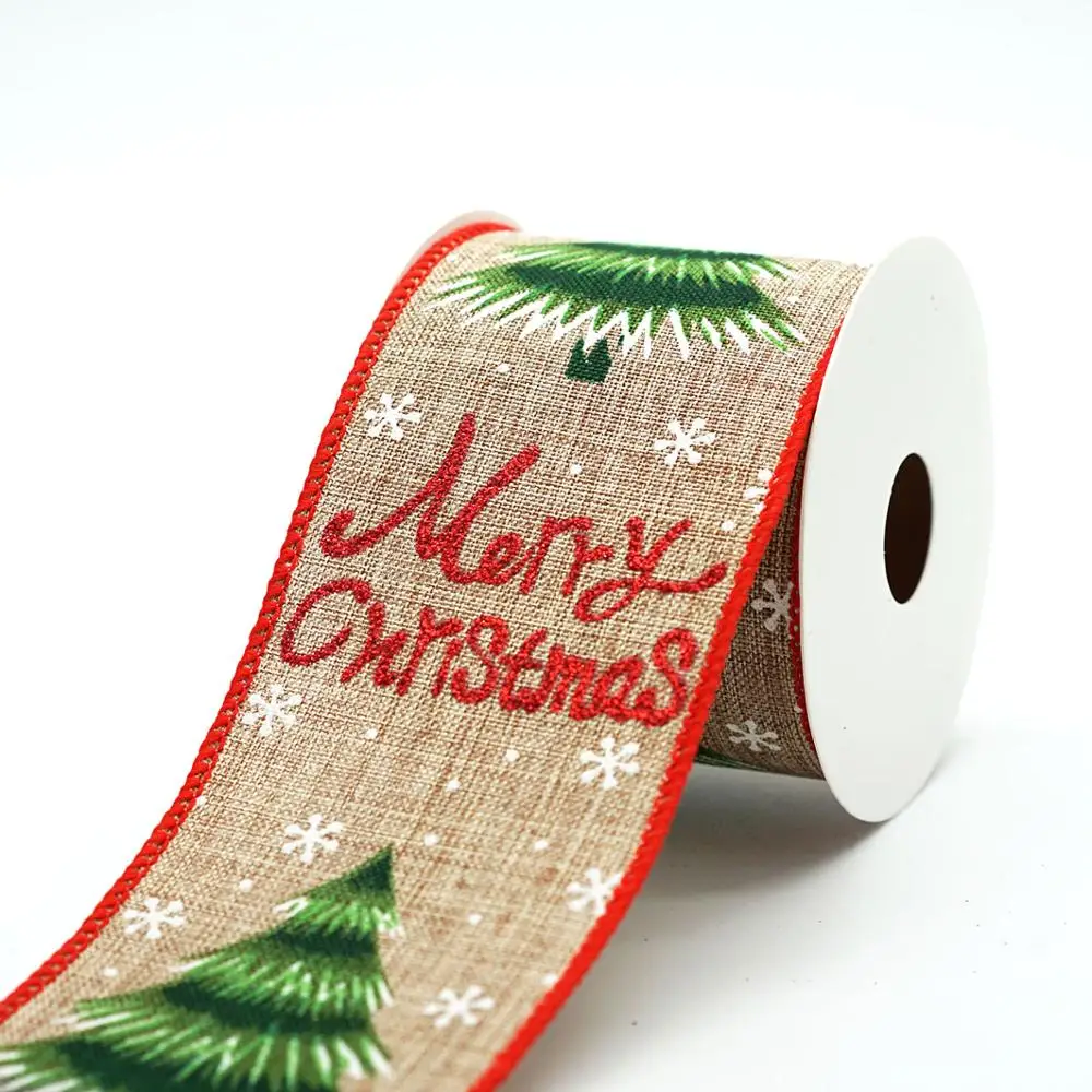 Decoration Jute Burlap Christmas Wired Ribbon Xmas Forest Party Custom