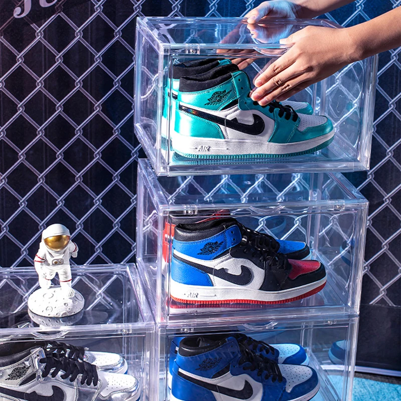 Hot Sale Magnet Shoe Display Case Stackable Sneaker Containers Plastic Transparent Clear Shoe Storage Box