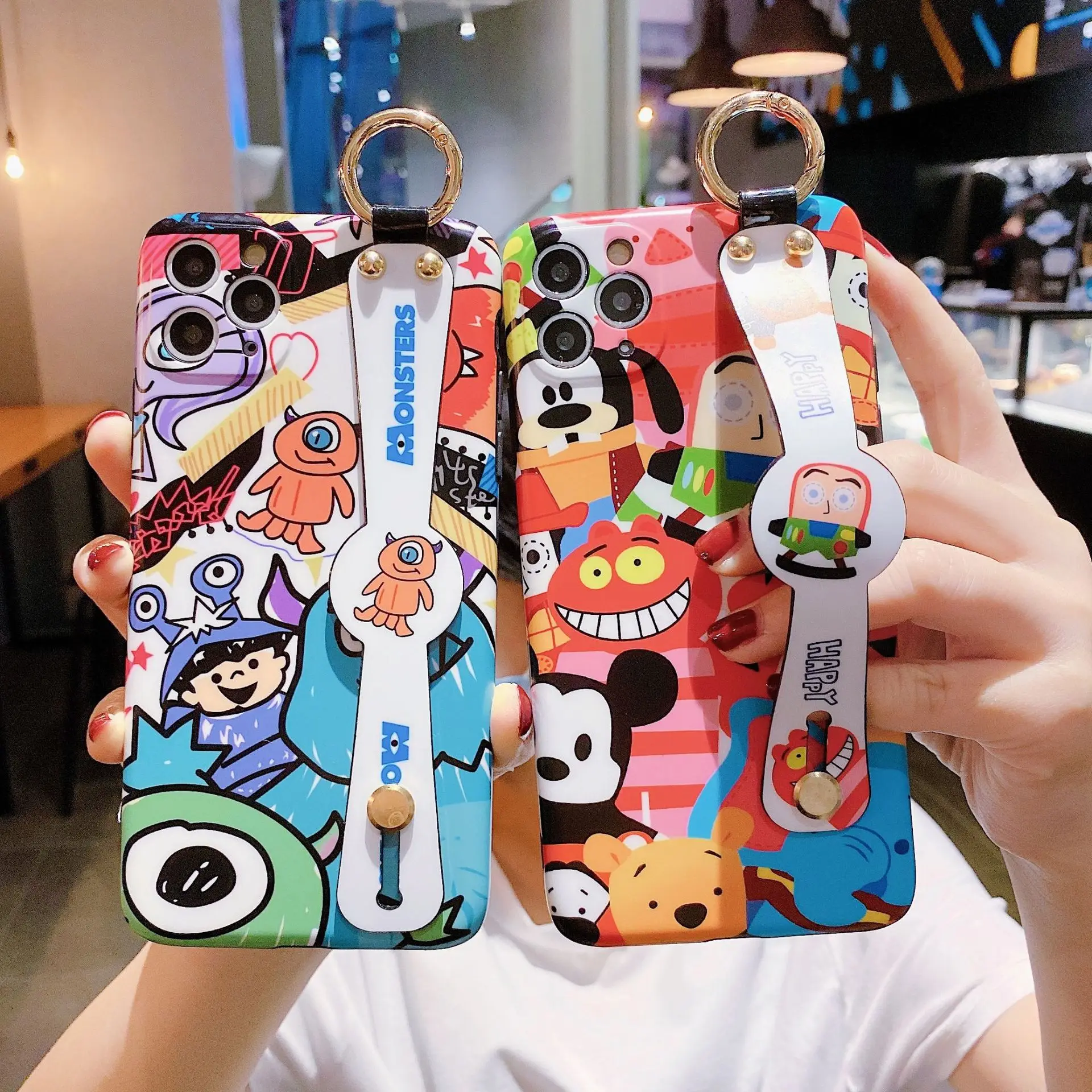 Anime Mickey Toy Story Monster Inc wristband holder Phone Case For iPhone 12 pro max 12 Mini 11 XS X free shipping