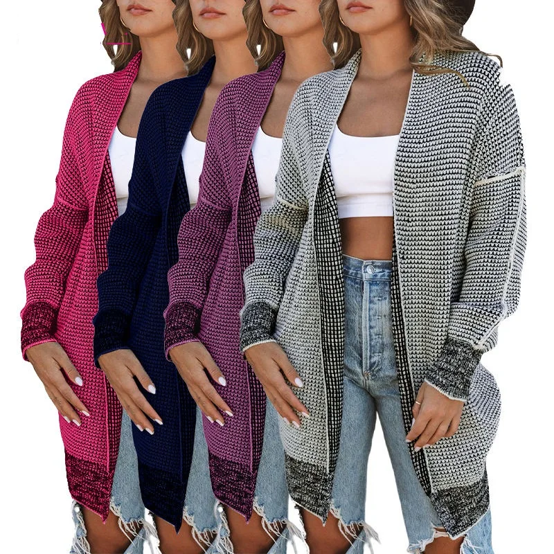 New Arrivals Winter Fashion Long Sleeve Knitted Solid Color Open front Women Long Knit Sweater Cardigan