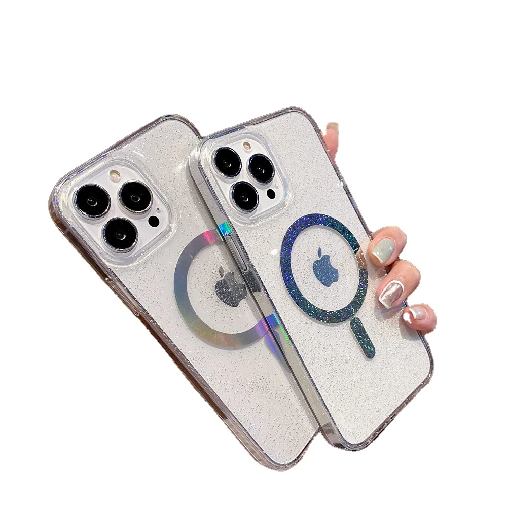 Star glitter Fashion phone case Transparent laser magnetic case TPU PC for iphone 14 mobile phone protective case