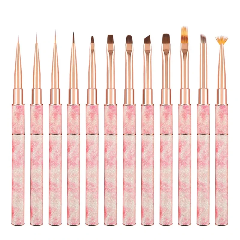 Wholesale Pink Metal French Nail Art Brushes Liner Brush 3D Tips Ultra-thin Line Drawing Pen UV Gel Nail Brush