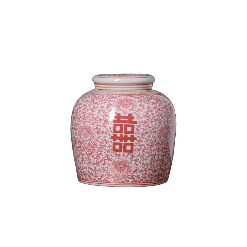 Jingdezhen Blue White Happy Word Vase Porcelain Chinese Ink Ceramic Ornaments for Home Decor Wedding Desktop Flower Arrangement