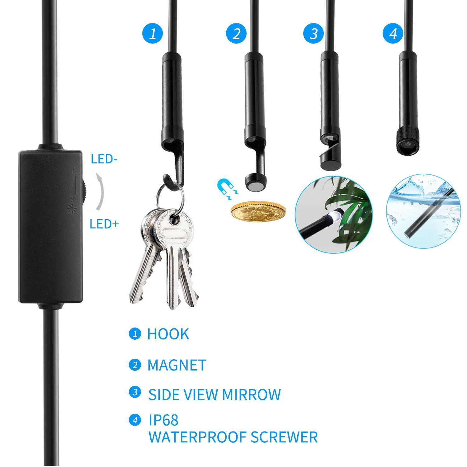2MP HD Wifi IP68 Waterproof Endoscope with Snake Cable and 8mm Lens Wifi Inspection Camera