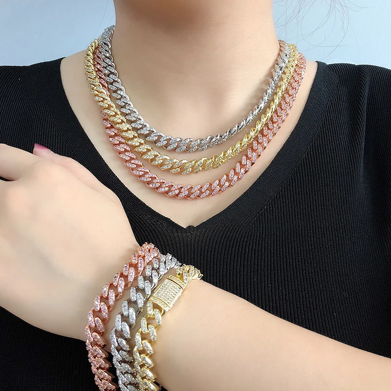 Fashion Rapper Jewelry Hip Hop CZ Rose Gold Plated Cuban Necklace 10mm 20inches Cuban Linked Chains