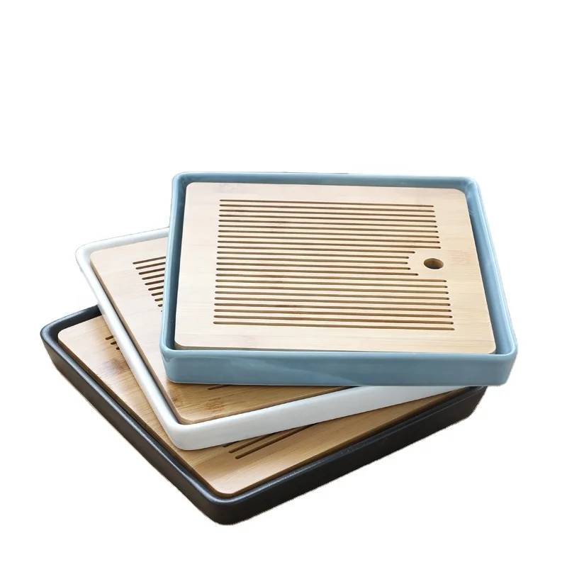 Bamboo Chinese Gongfu Tea Tray Ceramic Tray Table Box for Kungfu Tea Set Simple office water storage small tea table
