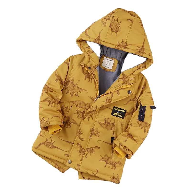 Children Clothing Winter Kids Coats Outwear Parka Dinosaur Printed Thick Boys Fleece Jackets