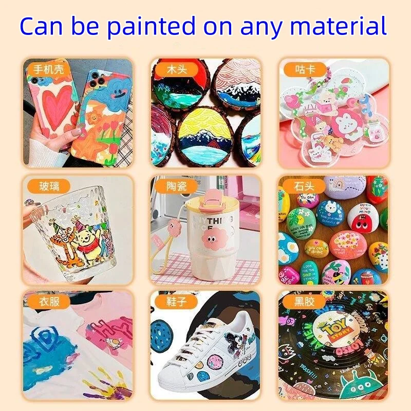 36colors Stationery Set Acrylic Markers That Can Draw Stones Shoes  Glass and Ceramics School Painting Brushes