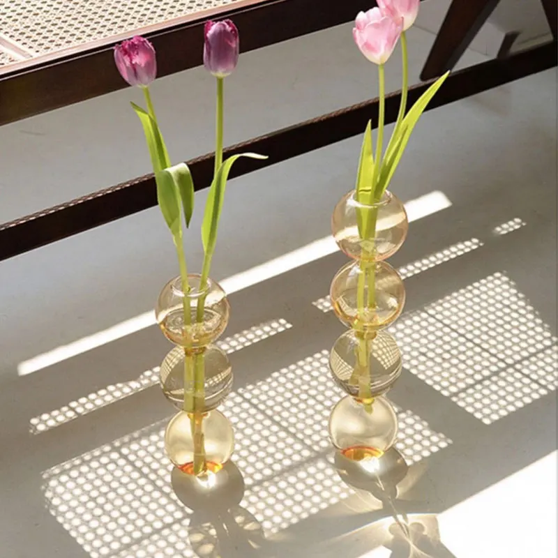 Redeco Modern Nordic Style Modern Shaped Vase Colored Glass Bubble Vase Transparent Bud Vase For Home Decoration