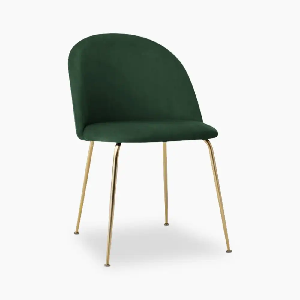 Elegant luxury leisure deep green velvet fabric dining chair with golden metal legs