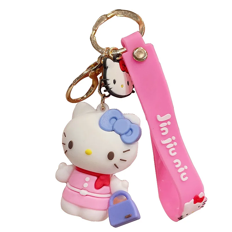 Cute cartoon kt cat girl creative bag ornaments school bag small pendant silicone doll car chain ring keychain wholesale