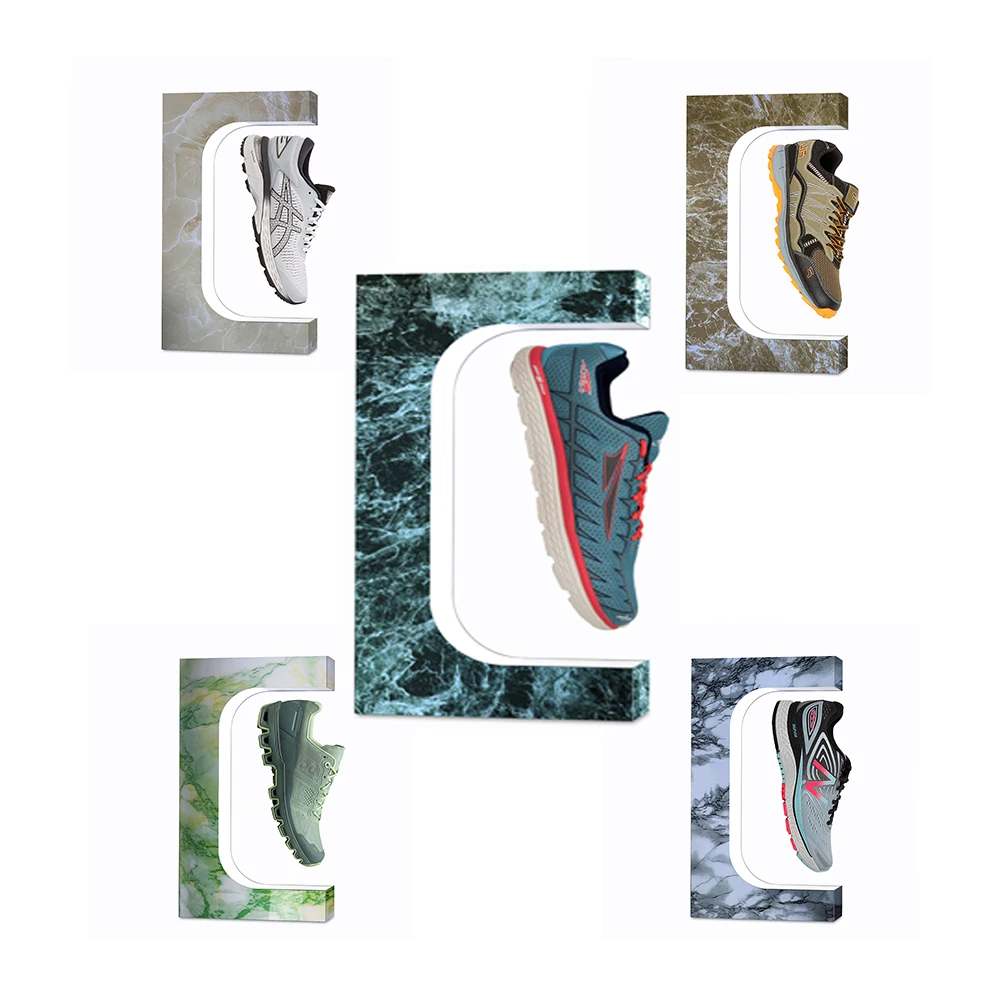 Luxury Style Rotation magnetic floating shoe display rotating display stand acrylic Led magnetic levitation shoes display