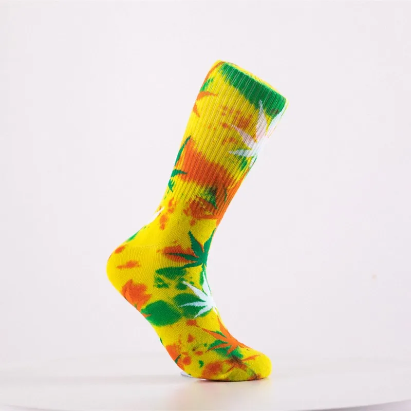 Spring Summer New Socks Men Women 13 Color Choices Weed Leaf Hemp Plant Leaf Print Hip Hop Couple Tie Dye Sports Socks