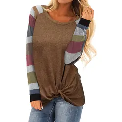 FanLi 2021 Fashion Color Block Shirts Long Sleeves Crewneck Sweatshirt Black Pullover Top Blouse