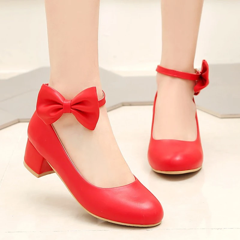 2022 New Children High Heels Princess Shoes Children Kid Summer Fashion Bow Dress Wedding Heel Shoes for girls red ballet flats