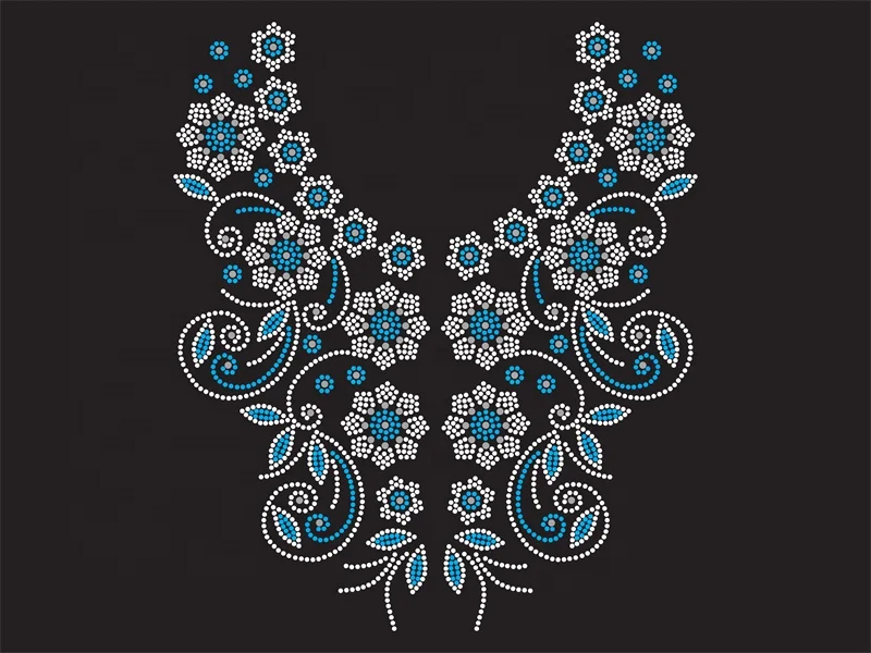 New arrival necklace ready design blue flower hotfix rhinestone cheer bows rhinestone transfer