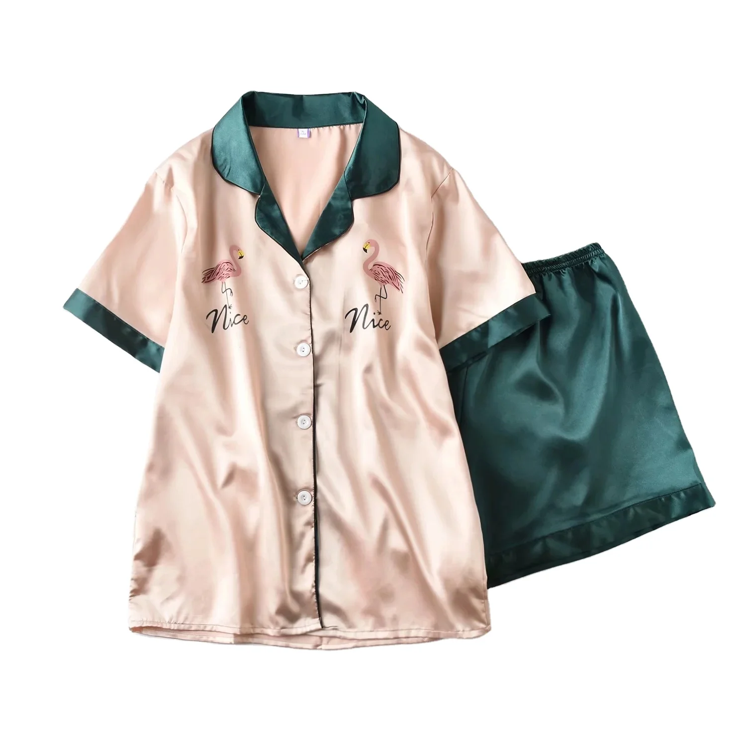  Soft luxury short sleepwear cute printed plus size pajamas summer satin pajama sets for