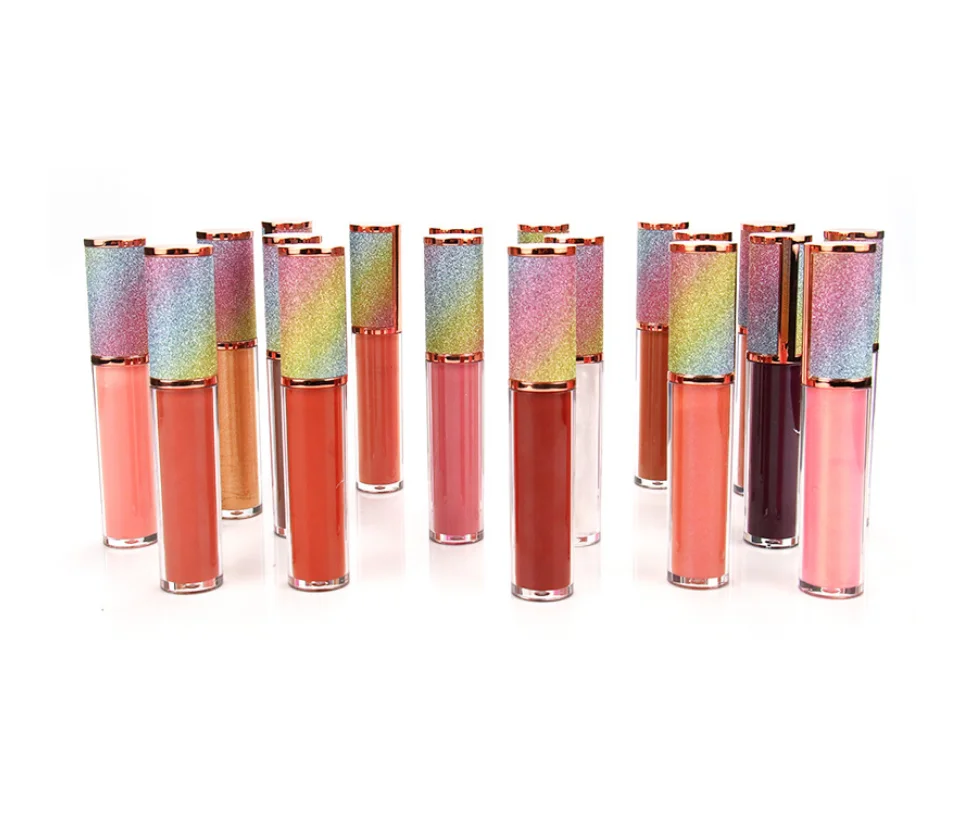 Wholesale Custom Logo Waterproof Glitter Transparent Round Tube Vegan Nude Lip Gloss Private Label Cosmetics Matte Lipstick