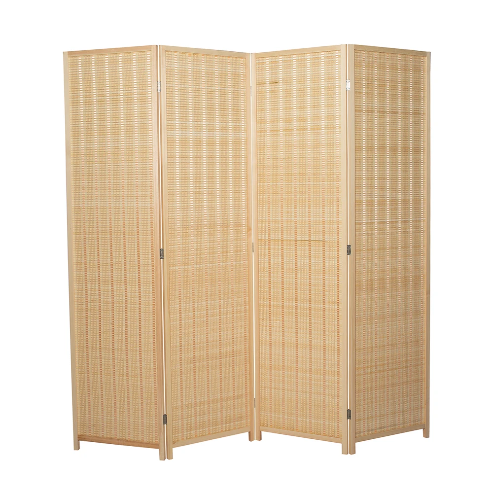 China factory supply natural woven wooden room divider furniture screen 4 panel for bedroom