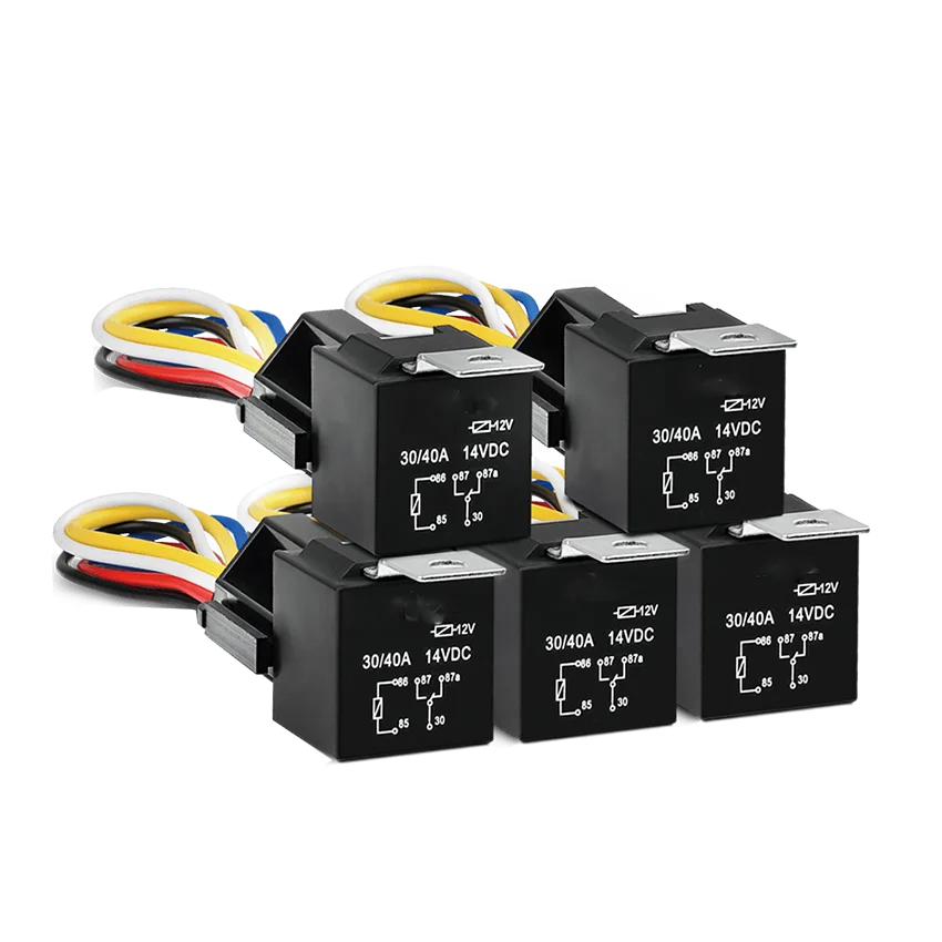 Automotive Relay Harness Set 5-Pin 30 40A 12V SPDT with Interlocking Relay Socket Wiring Harness