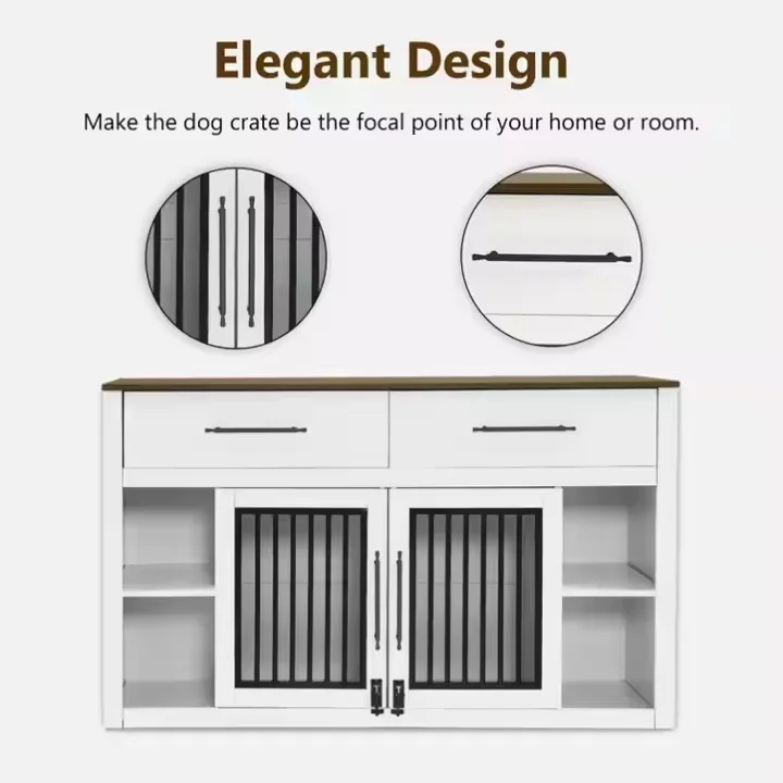 Hot Selling High Quality Modern Luxury  Wooden Large Dog Kennel  With 2 Drawer Cabinet Manufacturers Direct Selling