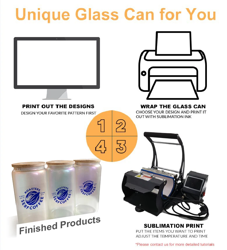 Hot Sale US Warehouse 16oz clear coffee soda shaped beer Sublimation iridescent Glass can with bamboo  lid and plastic straw