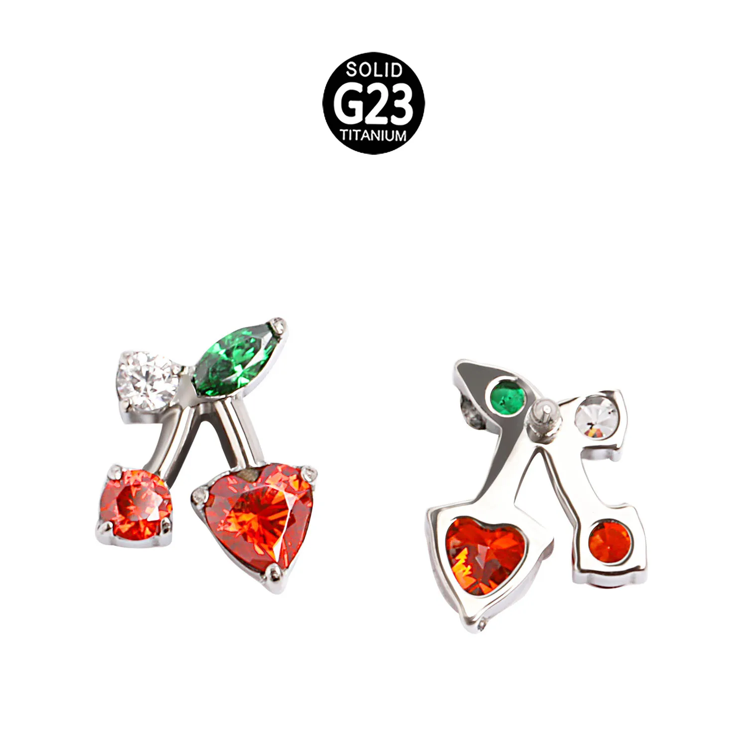 ASTM F136 Titanium Internally Threaded Cherry Labret Top Stud Nose Earring Ear Piercing Jewelry