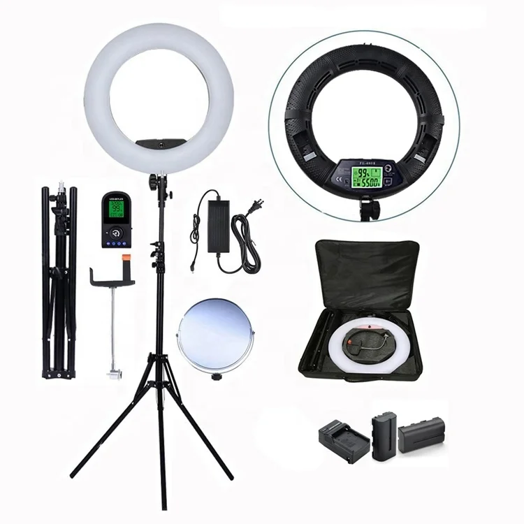 wholesale selfie ring light rechargeable 18 inch 96w video lighting beauty equipment vlogging kit for youtube tiktok live stream