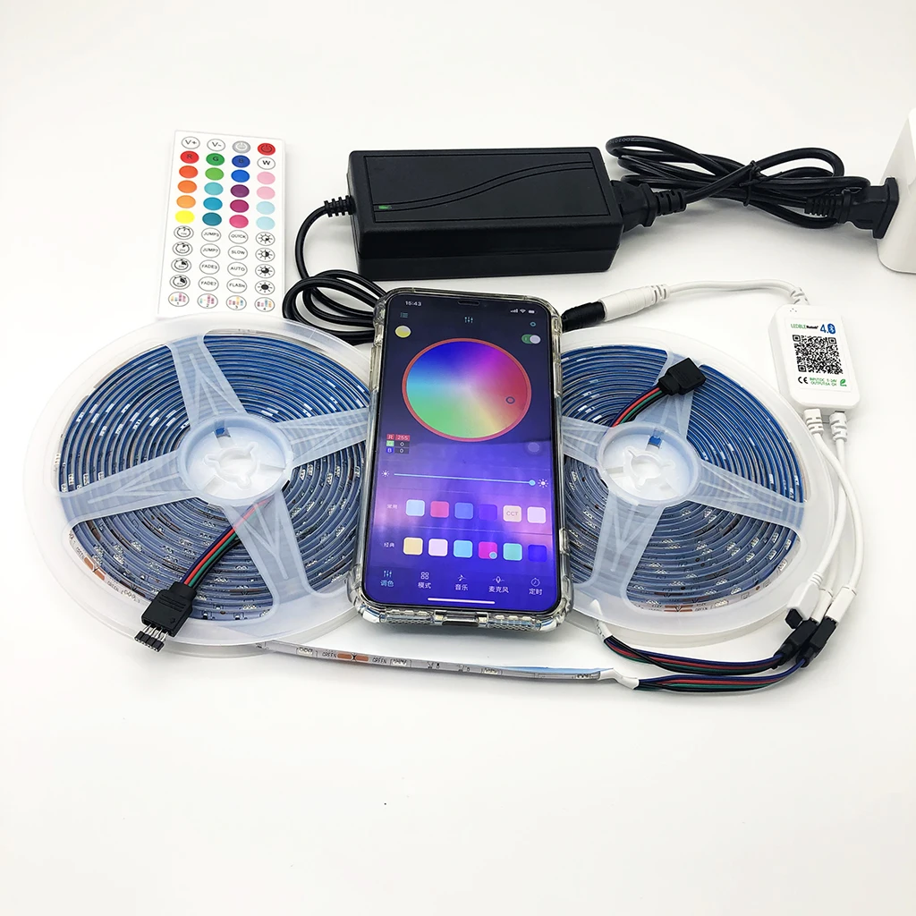 Buletooh беспроводной 32ft Смарт 5050 с несколькими цветами RGB цвет музыкальной синхронизации Гибкая Водонепроницаемая светодиодная лента пультом дистанционного управления и адаптер питания)