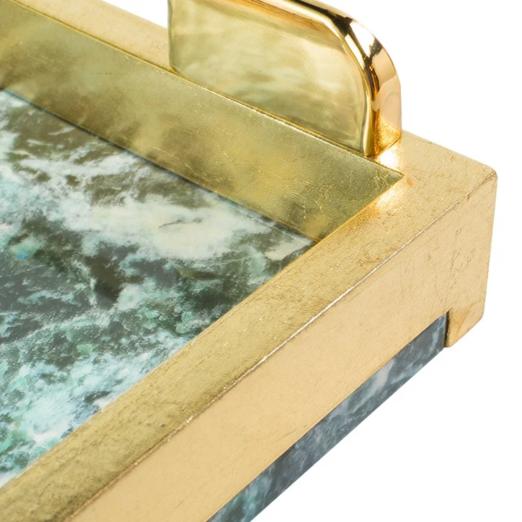 Sawtru Factory New Wooden Marble Tray for Chocolate/hotel/restaurant/home/kitchen Serving Tray with Metal  Handles With SABER Certificate