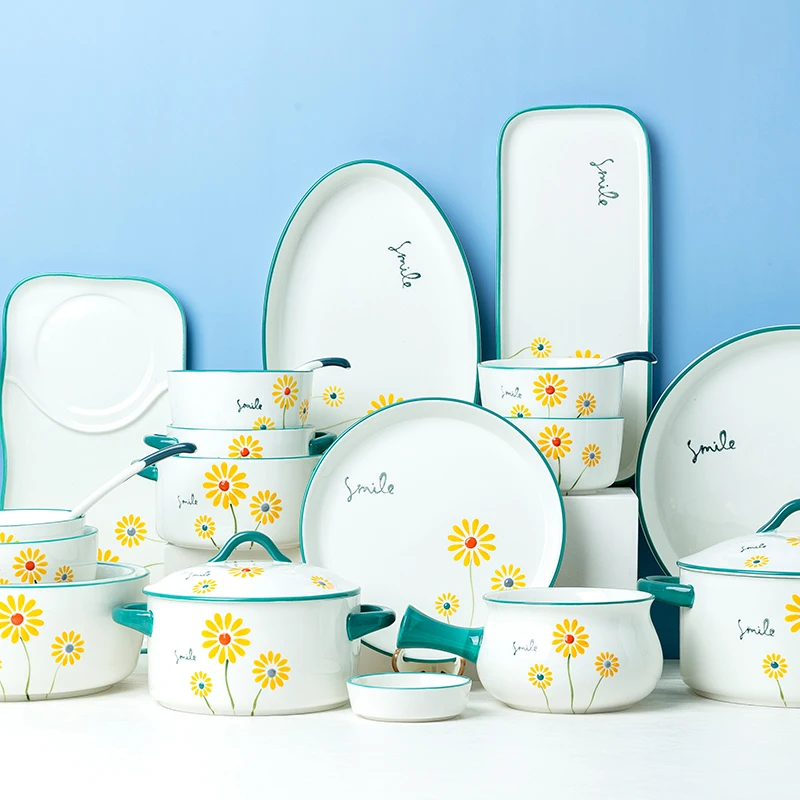 
Jade-cer Japanese Little Daisy design thin blue border ceramic dinnerware set tableware set 