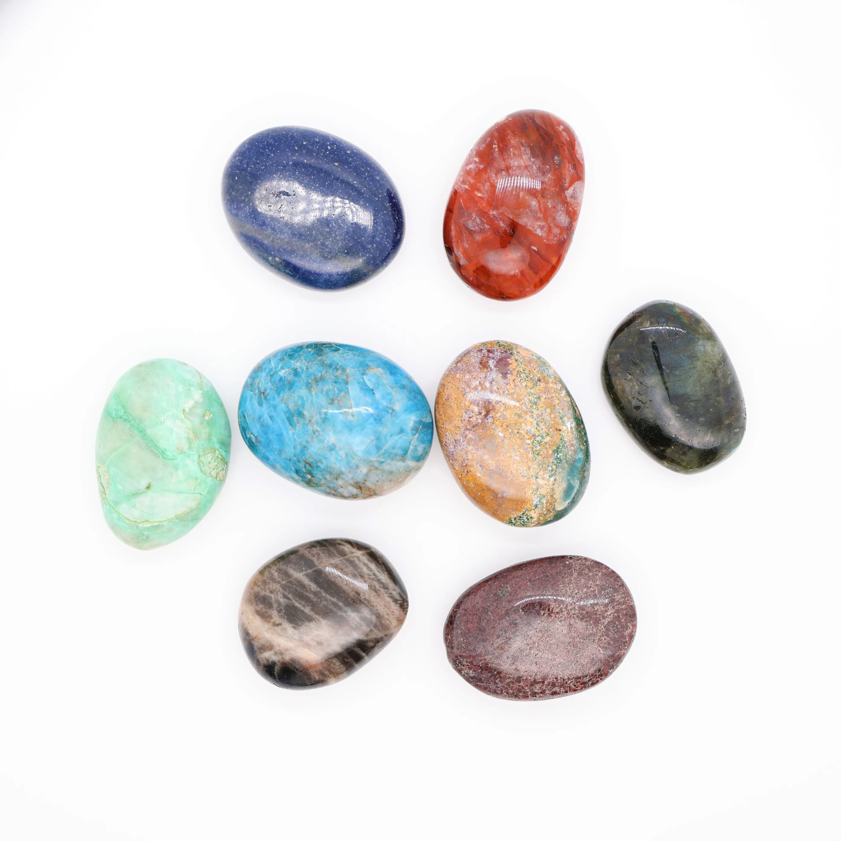 Wholesale Natural Ocean Jasper Tumbled Stones Madagascar Rose Quartz Moonstone Crystal Labradorite Palm Stone for Healing