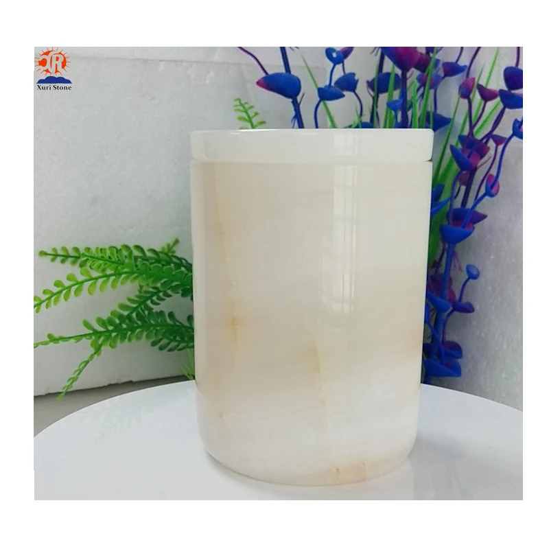 candle jars with lid White onyx Candle holders/candle jar with white onyx lid on sale