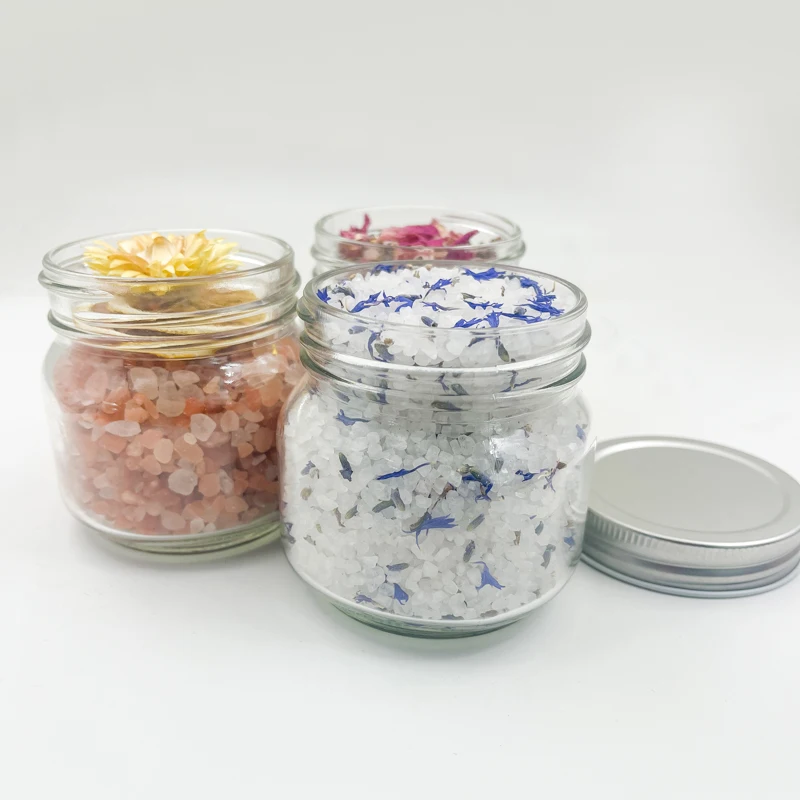 OED/ODM custom label glass packaged bath salt with 100% vegetarian pink soaking salt for body detoxification