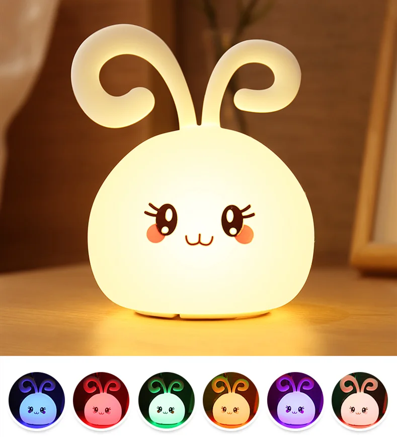
Silicone Night Light Children Bedside Lamp USB Charging Rabbit Touch Sensor Tap Control NightLight for Baby Kids Gift 