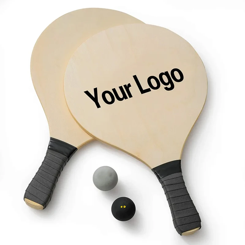 Beach Paddle Set Racket with 2 Wooden Paddles with soft Handle Indoor Outdoor Tennis Racquet for Family Kids Adults