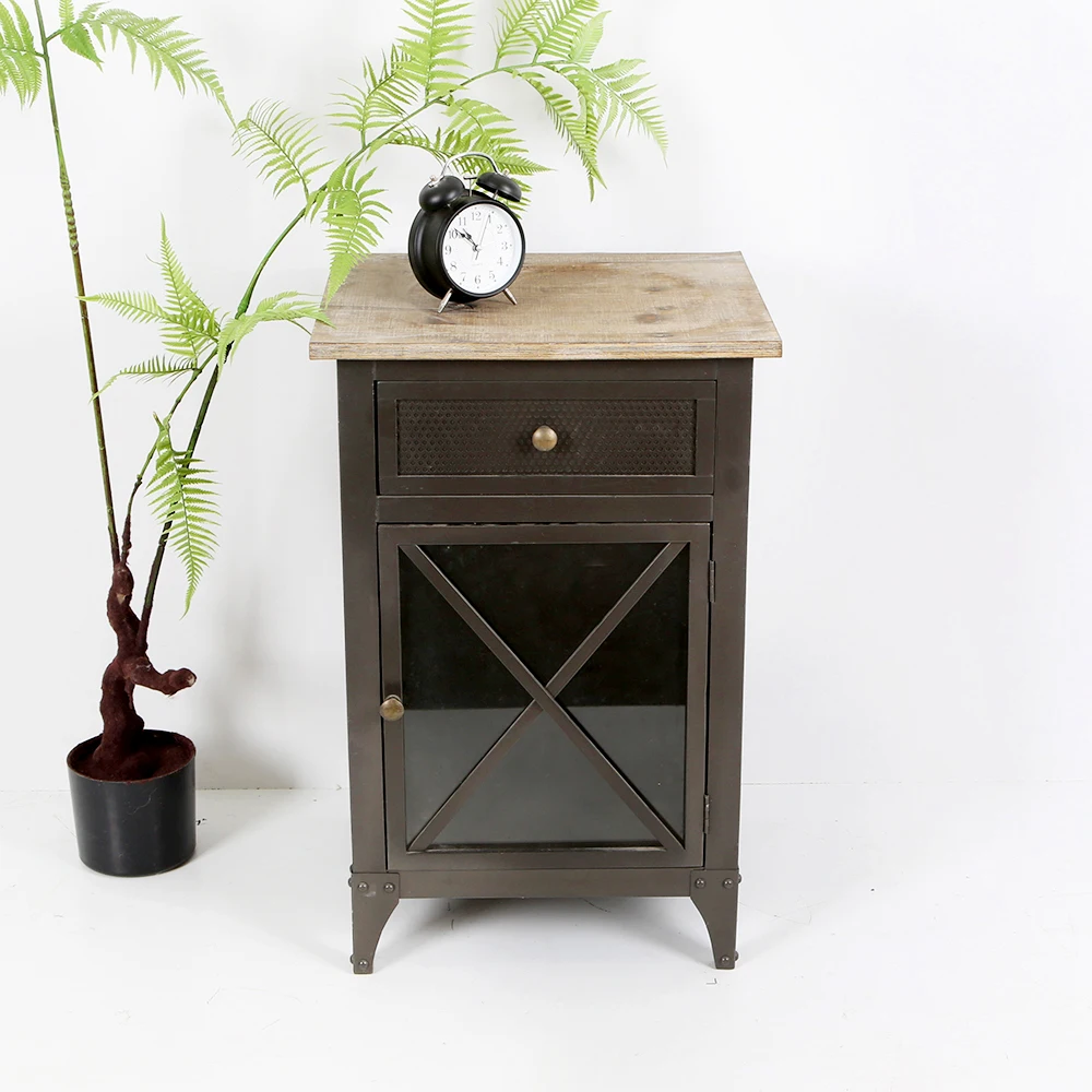 Elegant Wooden Store Content Industrial Side End Small Cabinet Table Nightstand