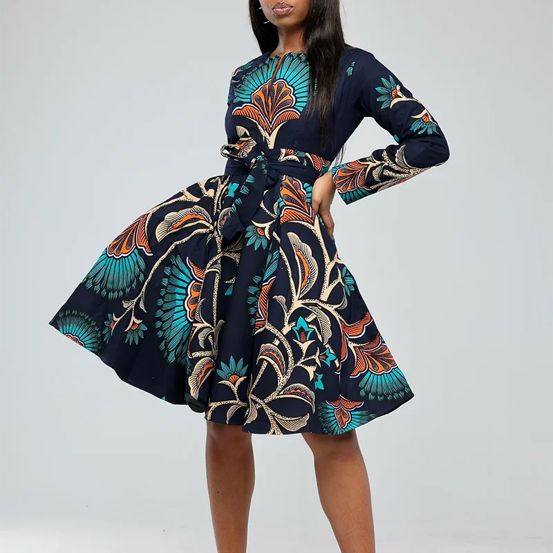 Custom Mix African Wax Fabric Dress Zip Close Lining Women Dress Clothes in African Style