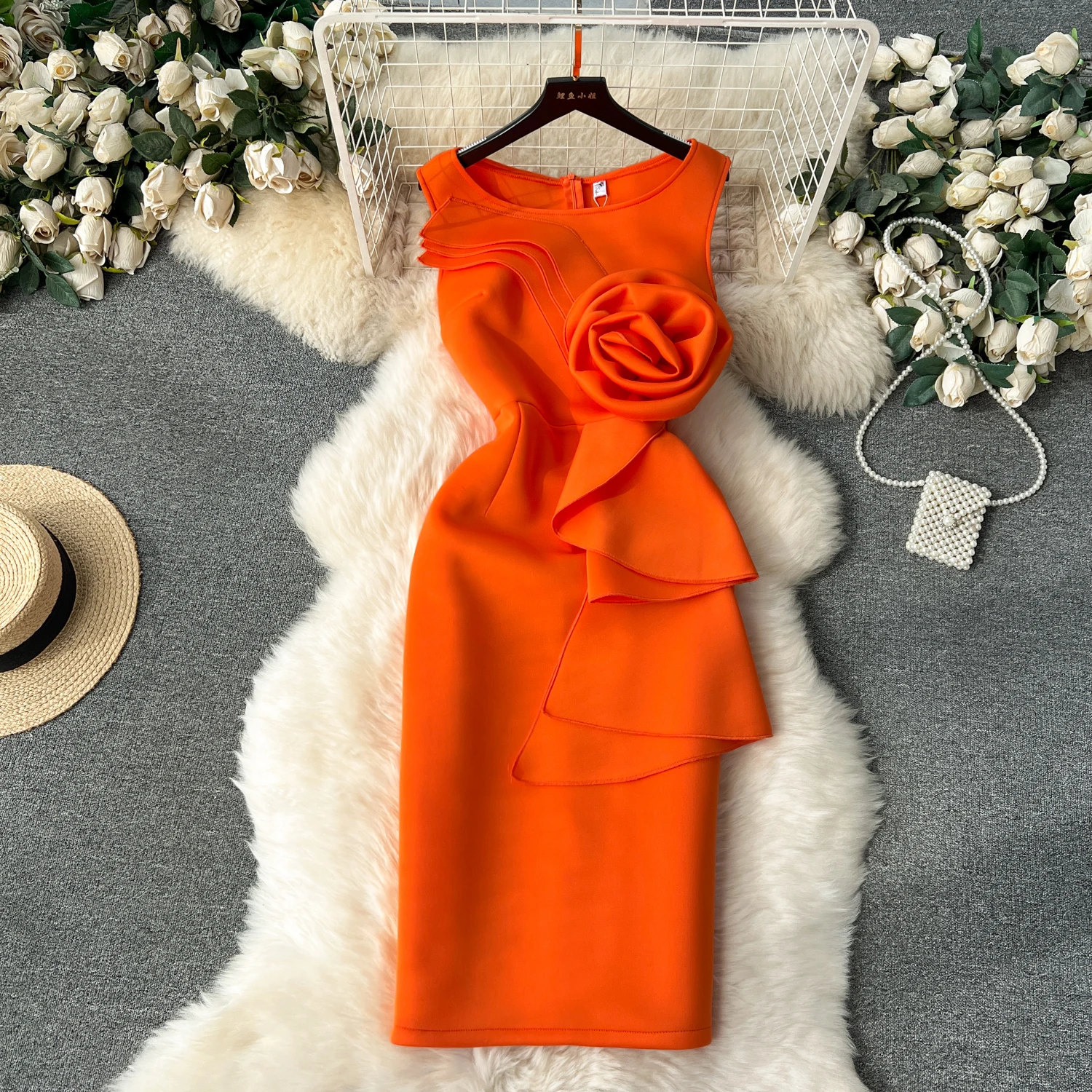 High Quality Romantic Midi Dress For Women Empire 3D Lace Vestidos Ladies Elegant Dresses Clothes Women