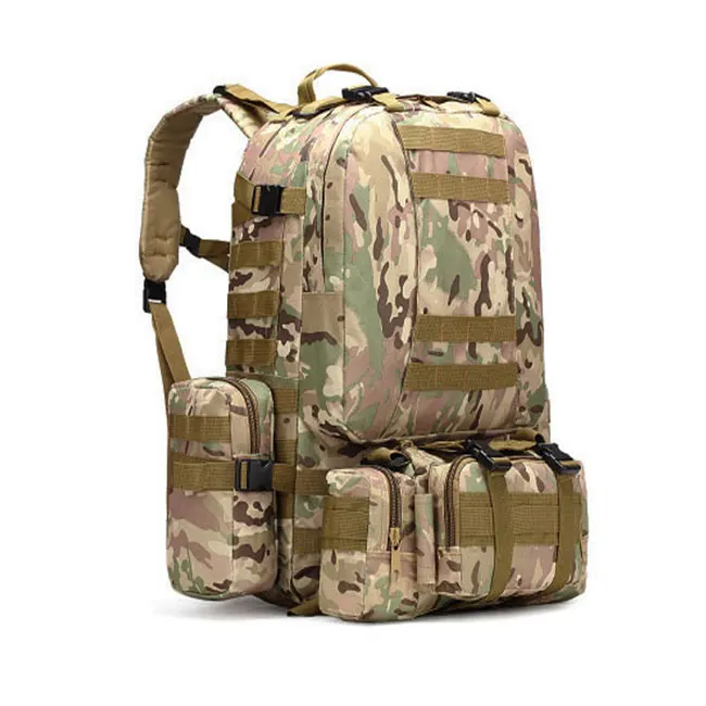 Unisex 55L Outdoor Backpack 4-in-1 Molle System Tactical Camouflage Camping Hunting Climbing Waterproof Detachable Bag Nylon