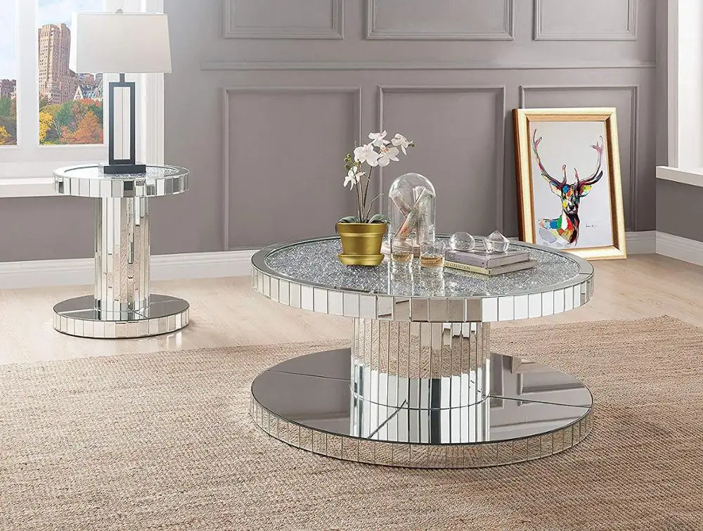 
Sparkle mirror furniture round floating crush diamond coffee table 