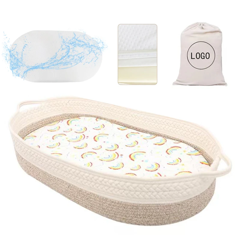 Factory price cotton Rope Moses baby Changing Basket with Pad, Waterproof Covers, Soft Infant Blanket, Diaper Caddy/Organizer