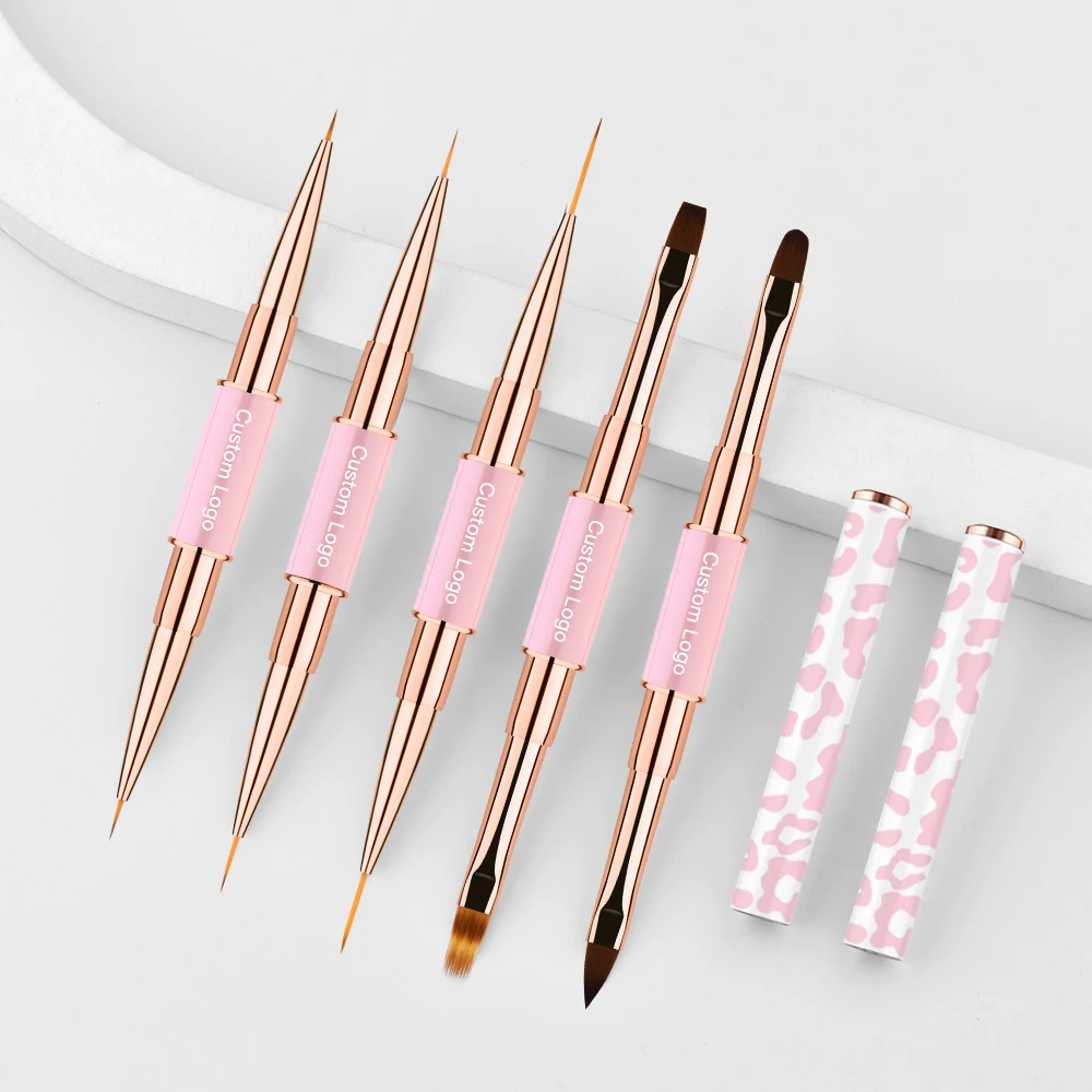 New Design Custom Pink Leopard Printing Nail Liner Brush Nylon 3D Nail Art Brush Nail Art Brush Sets