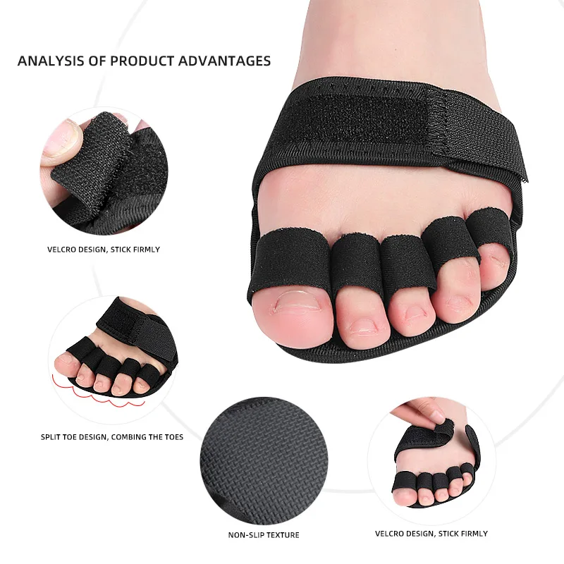 5-Toe Yoga Socks with Adjustable Belt Invisible Half Forefoot Pad Anti-slip Toeless Socks Women Metatarsal Pads